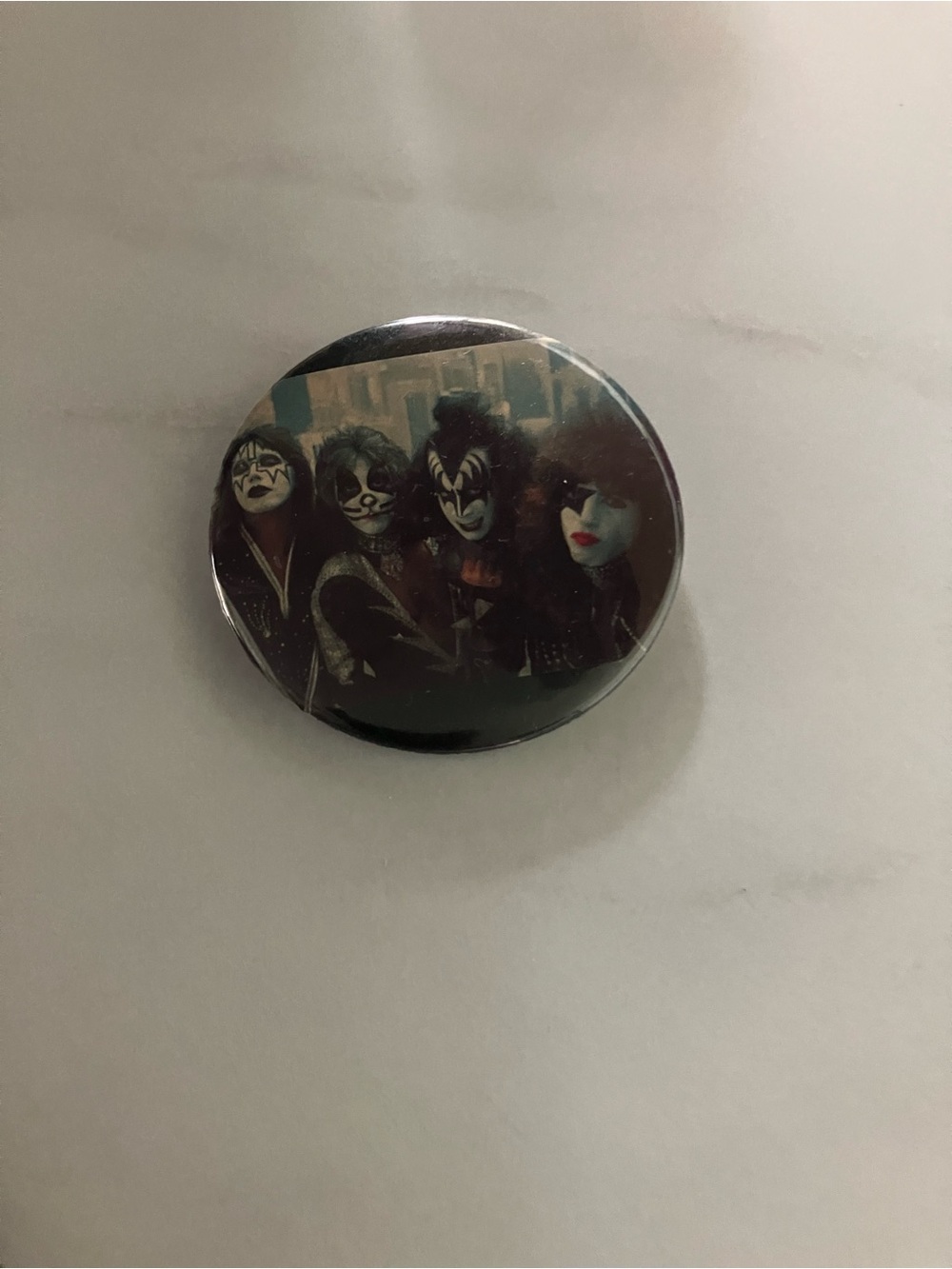 Vintage 1976 KISS Pinback Button Featuring Ironic Band in Full Makeup - Picture 3 of 5